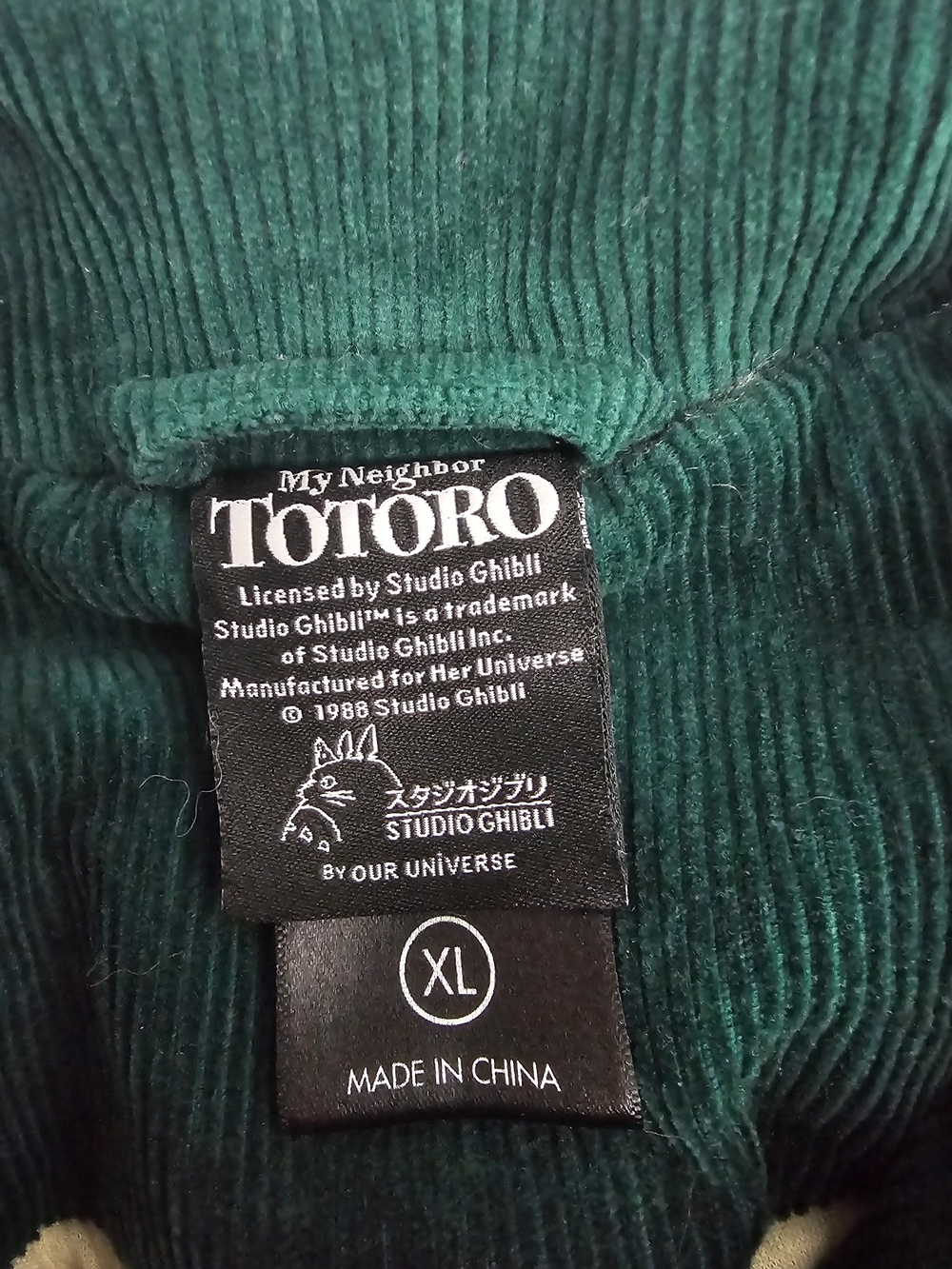 Studio Ghibli My Neighbor Totoro Corduroy Varsity Jacket Unisex XL Forest Green - Picture 8 of 9